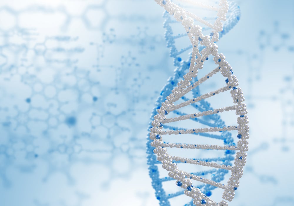 Image of DNA strand against colour background